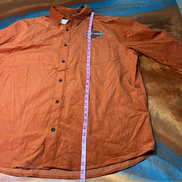 NWT Harley Davidson Corduroy Button down short elbow patches Rust orange 3XL - Picture 8 of 11